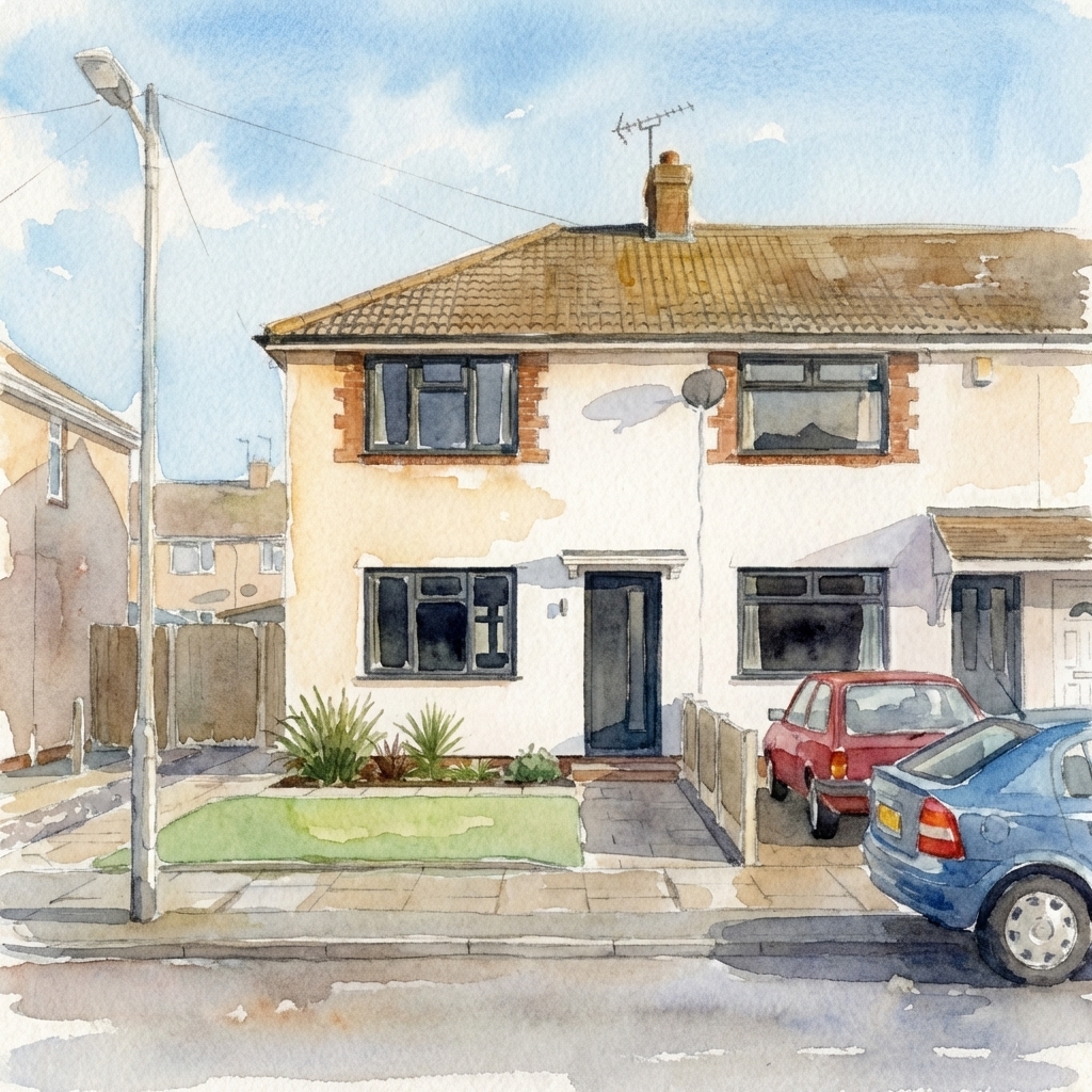 London terrace — external render, watercolour style